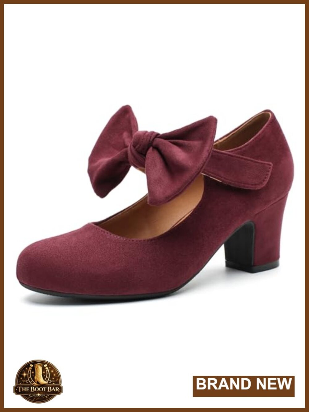 Women's Bow Ankle Strap Chunky Heel Pumps Closed Round Toe